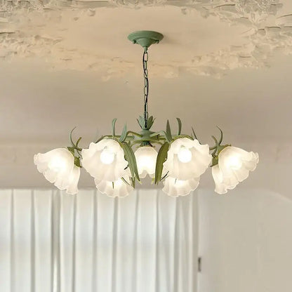 French retro led flower chandelier green bedroom pendant light