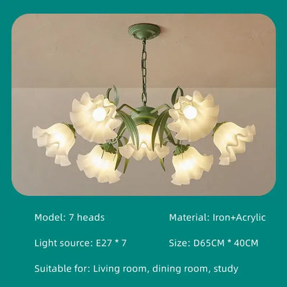 French retro led flower chandelier green bedroom pendant light