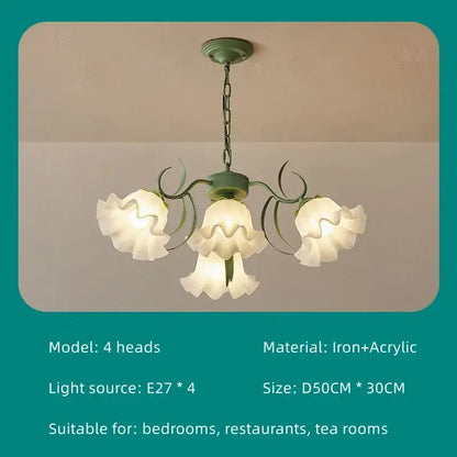 French retro led flower chandelier green bedroom pendant light