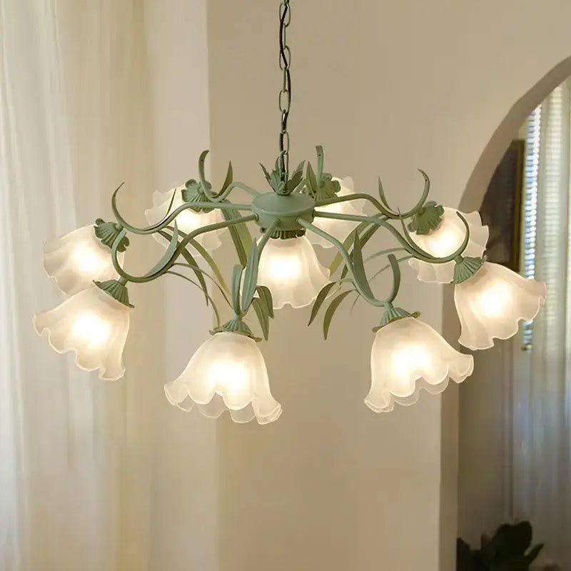 French retro led flower chandelier green bedroom pendant light