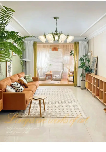 French retro led flower chandelier green bedroom pendant light