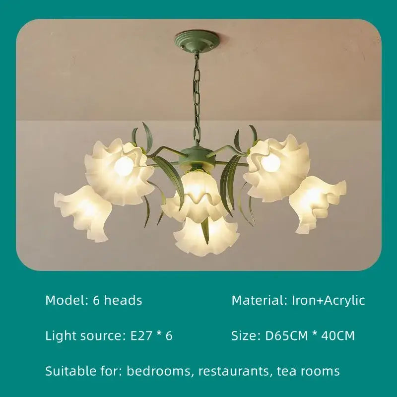 French retro led flower chandelier green bedroom pendant light