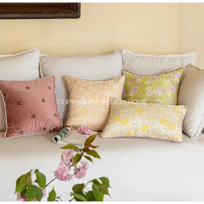 French retro light green camellia throw pillow – living room decor