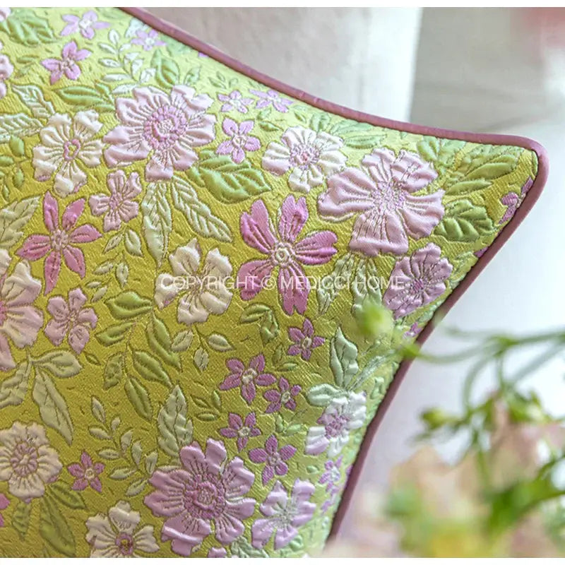 French retro light green camellia throw pillow – living room decor