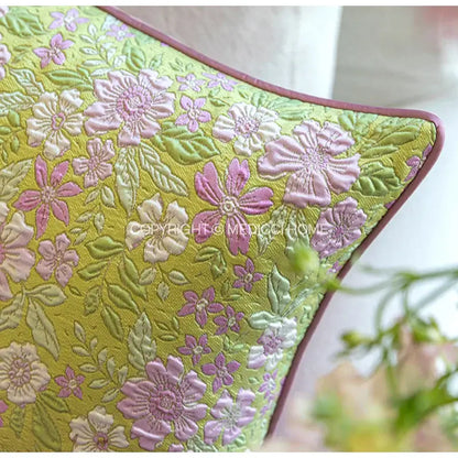 French retro light green camellia throw pillow – living room decor