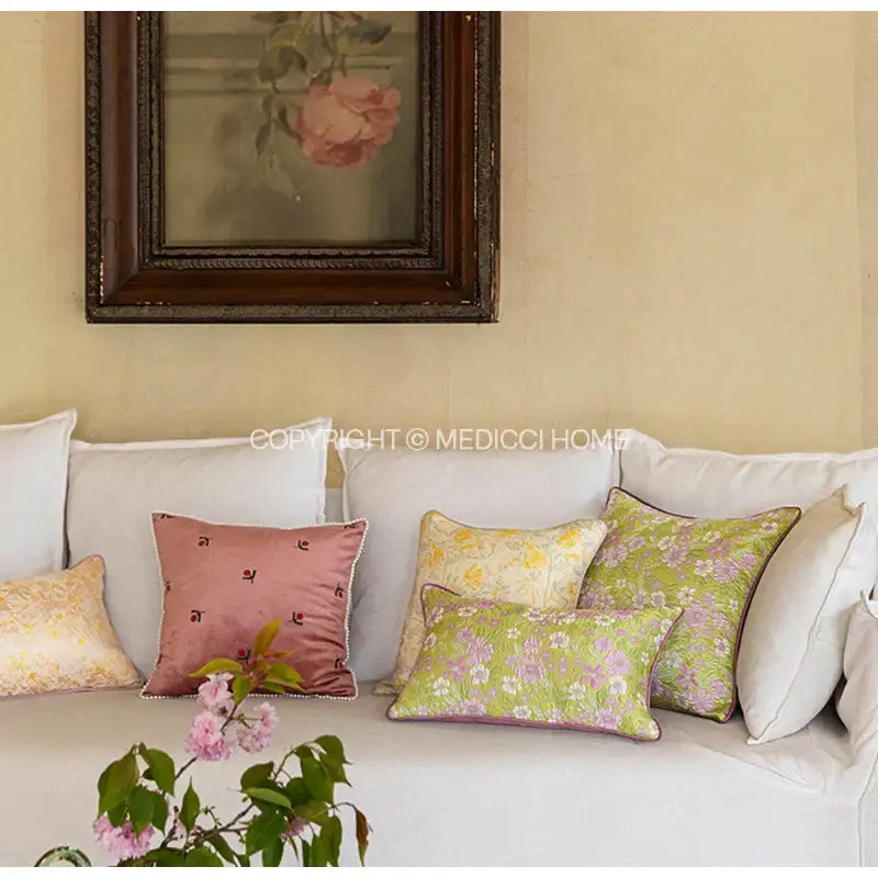 French retro light green camellia throw pillow – living room decor