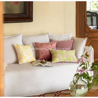 French retro light green camellia throw pillow – living room decor