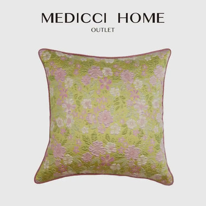 French retro light green camellia throw pillow – living room decor