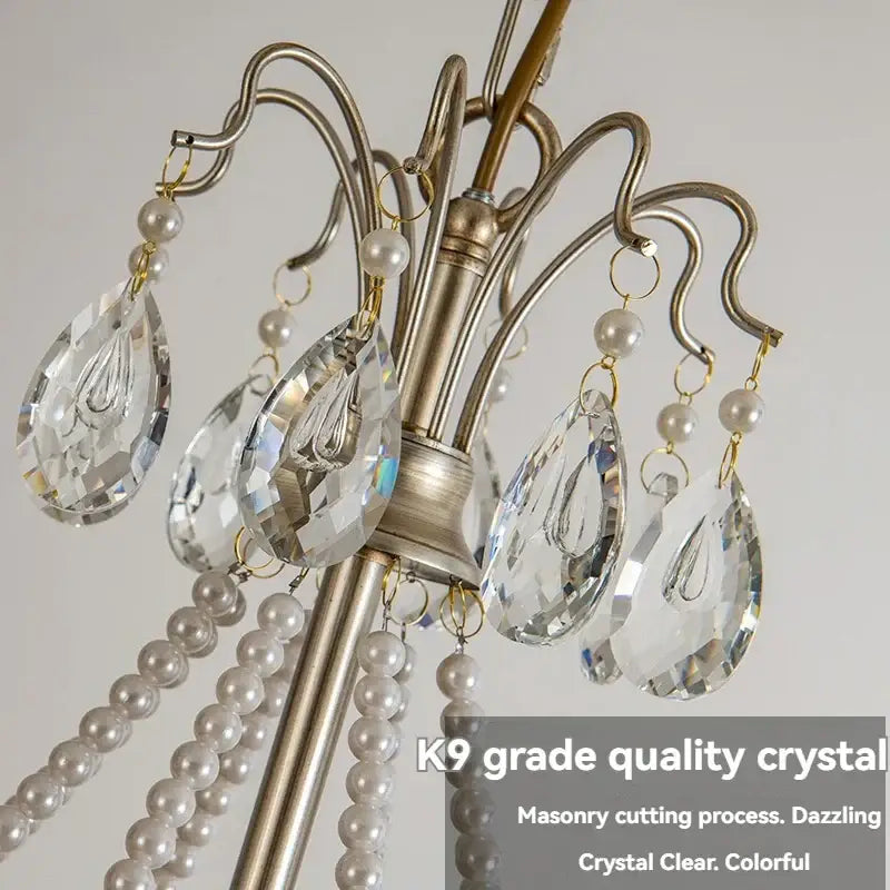 French retro pearl crystal chandelier antique brass dining room