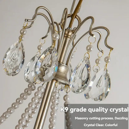 French retro pearl crystal chandelier antique brass dining room