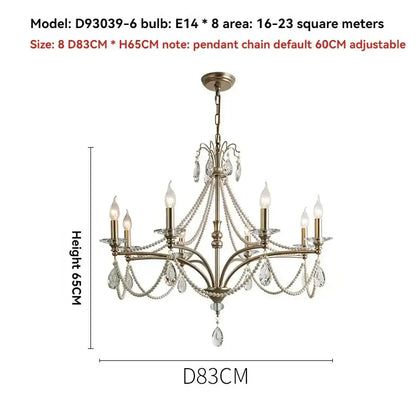 French retro pearl crystal chandelier antique brass dining room