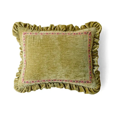 French retro pink velvet crane decorative cushion cover living room