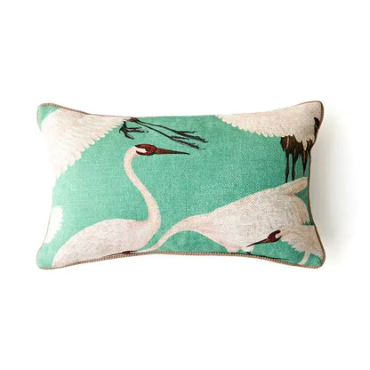 French retro pink velvet crane decorative cushion cover living room