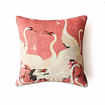 French retro pink velvet crane decorative cushion cover living room