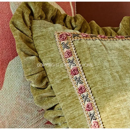 French retro pink velvet crane decorative cushion cover living room