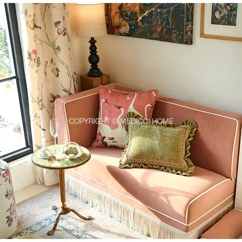 French retro pink velvet crane decorative cushion cover living room