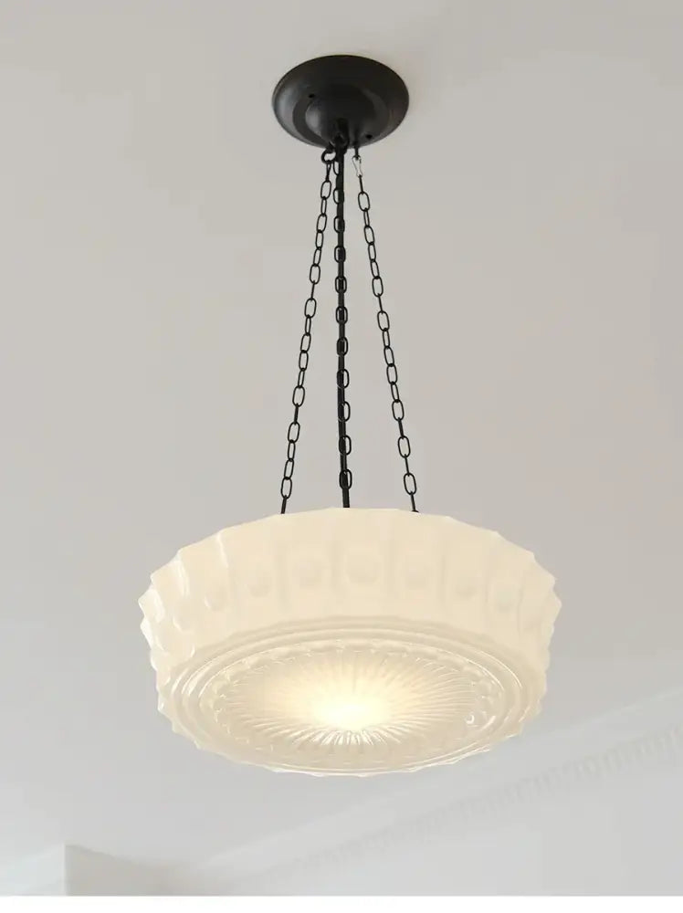 French retro shanghai style cream textured glass dining room pendant