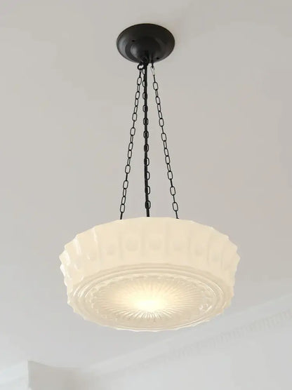 French retro shanghai style cream textured glass dining room pendant