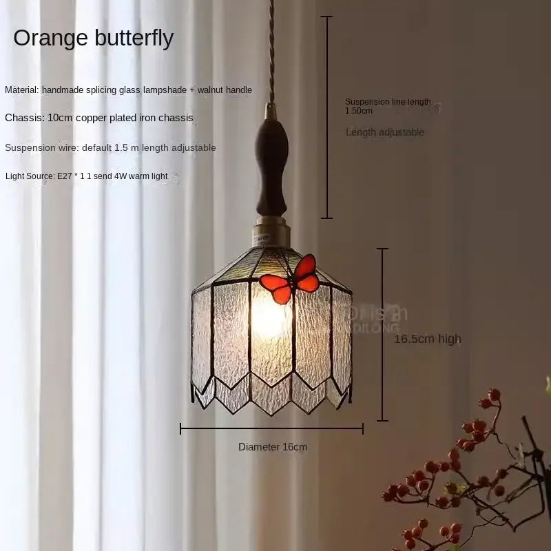 French retro stained glass butterfly chandelier bedroom light