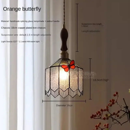 French retro stained glass butterfly chandelier bedroom light