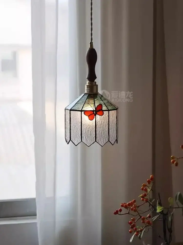French retro stained glass butterfly chandelier bedroom light