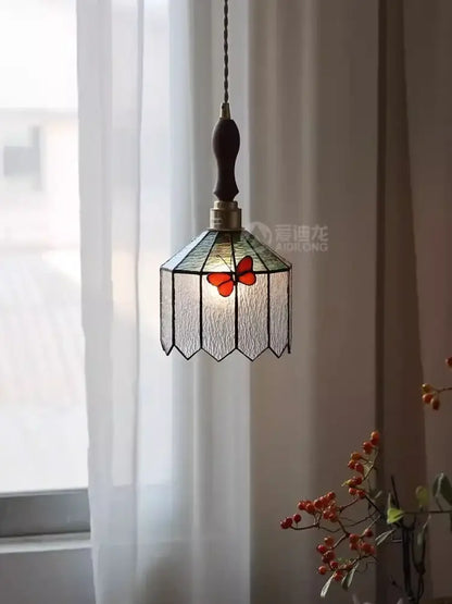 French retro stained glass butterfly chandelier bedroom light