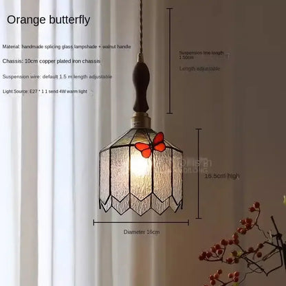 French retro stained glass butterfly chandelier bedroom light