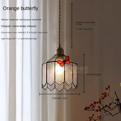 French retro stained glass butterfly chandelier bedroom light