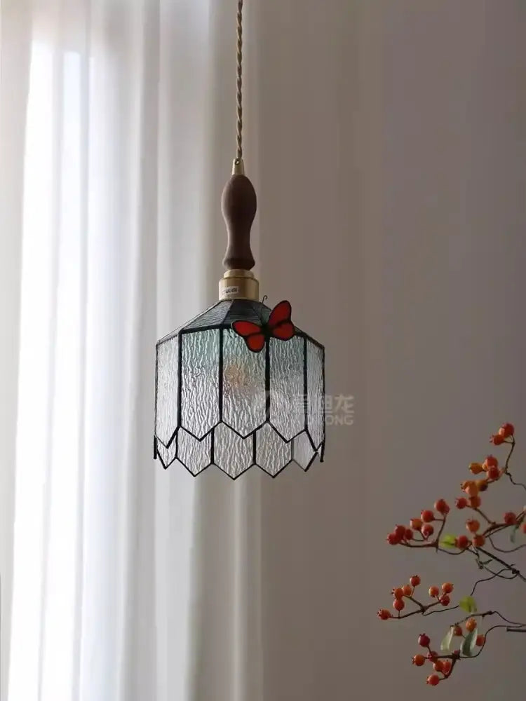 French retro stained glass butterfly chandelier bedroom light