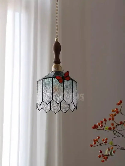 French retro stained glass butterfly chandelier bedroom light