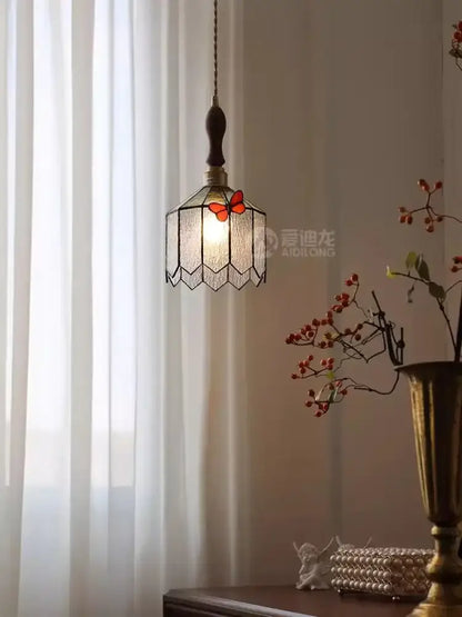 French retro stained glass butterfly chandelier bedroom light