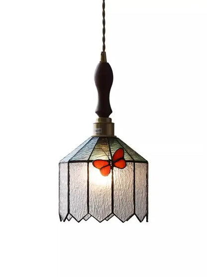 French retro stained glass butterfly chandelier bedroom light