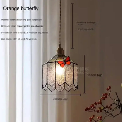 French retro stained glass butterfly chandelier bedroom light