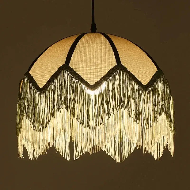 French retro style woven fabric fringed pendant lamp bedroom light