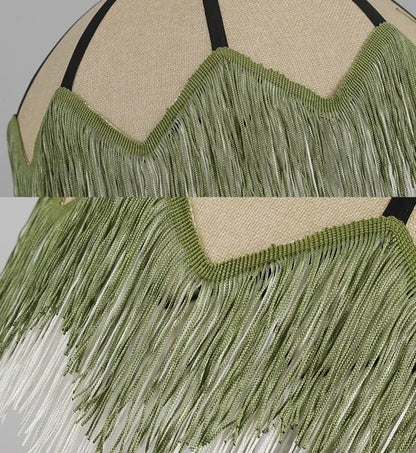 French retro style woven fabric fringed pendant lamp bedroom light