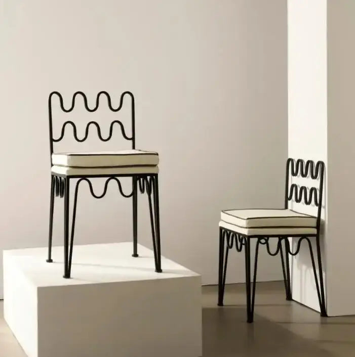 French retro wave black and cream dining table set dining room