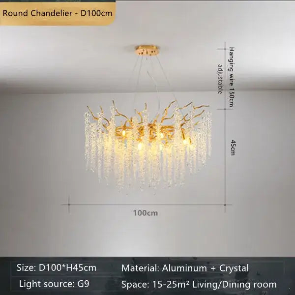 French romantic gold crystal branch chandelier dining room light