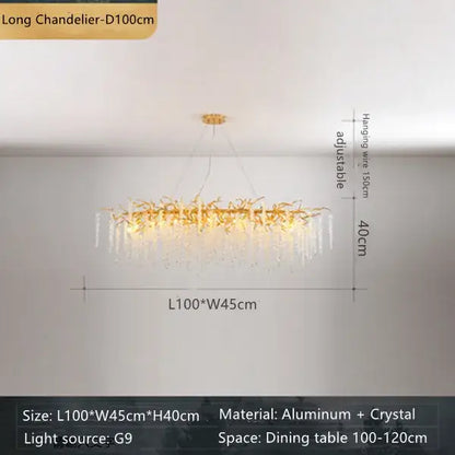 French romantic gold crystal branch chandelier dining room light