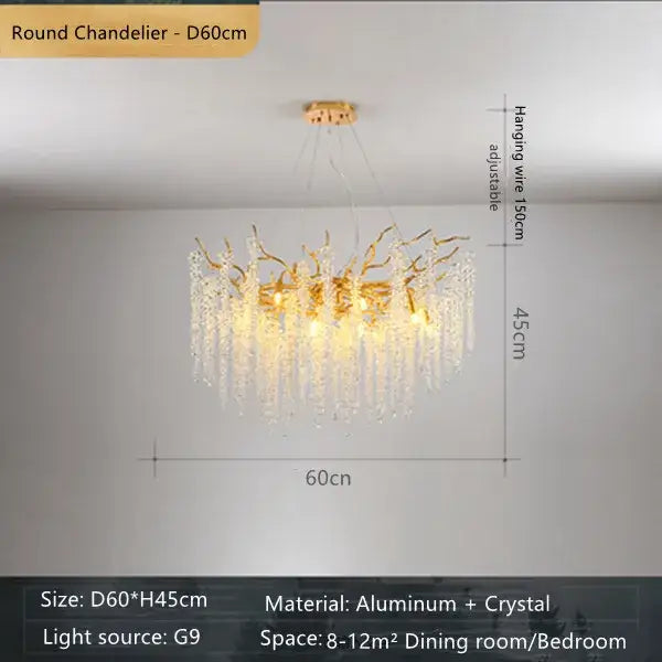 French romantic gold crystal branch chandelier dining room light