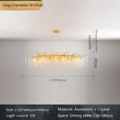 French romantic gold crystal branch chandelier dining room light