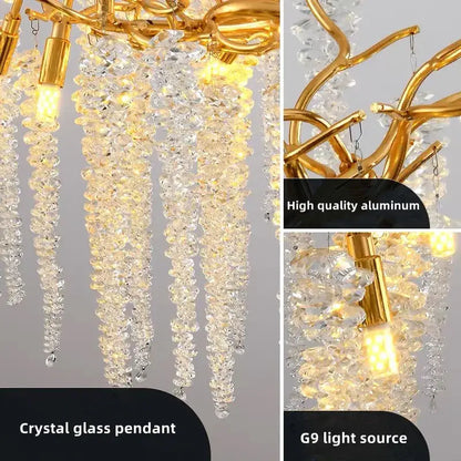French romantic gold crystal branch chandelier dining room light