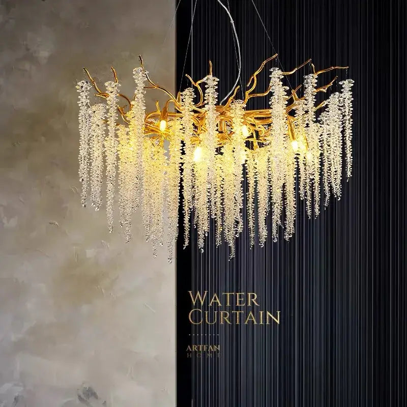 French romantic gold crystal branch chandelier dining room light
