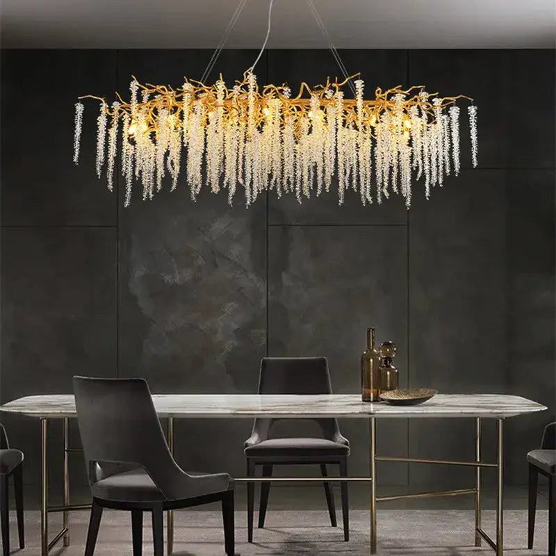 French romantic gold crystal branch chandelier dining room light