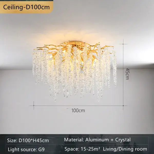 French romantic gold crystal branch chandelier dining room light