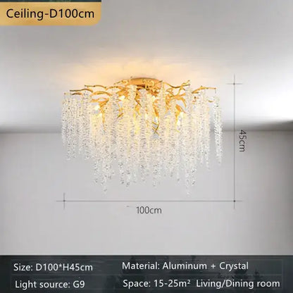 French romantic gold crystal branch chandelier dining room light