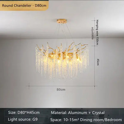 French romantic gold crystal branch chandelier dining room light