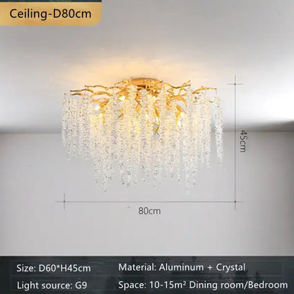 French romantic gold crystal branch chandelier dining room light