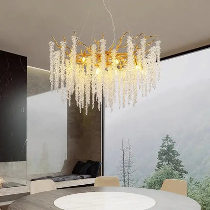 French romantic gold crystal branch chandelier dining room light