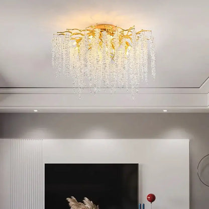 French romantic gold crystal branch chandelier dining room light