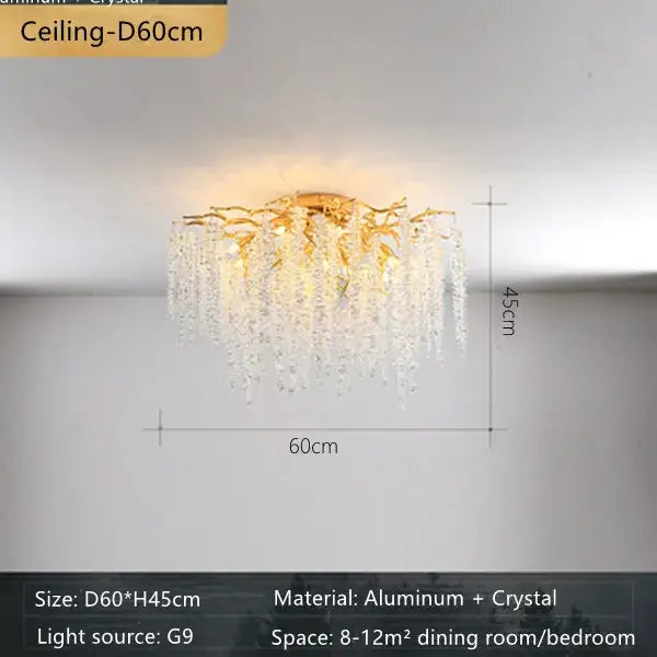 French romantic gold crystal branch chandelier dining room light